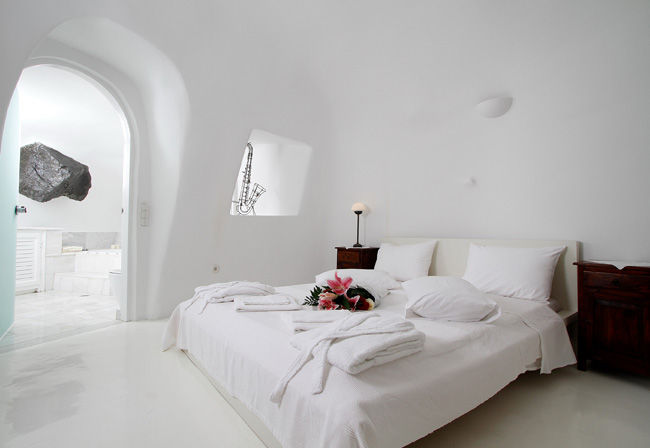 Bedroom in white house, Oia Santorini,GR