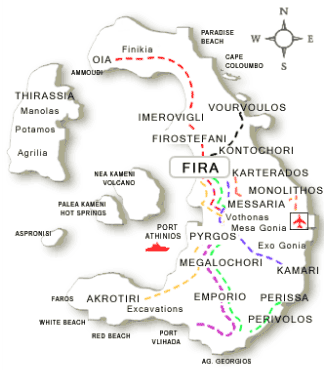 Santorini map of bus routes